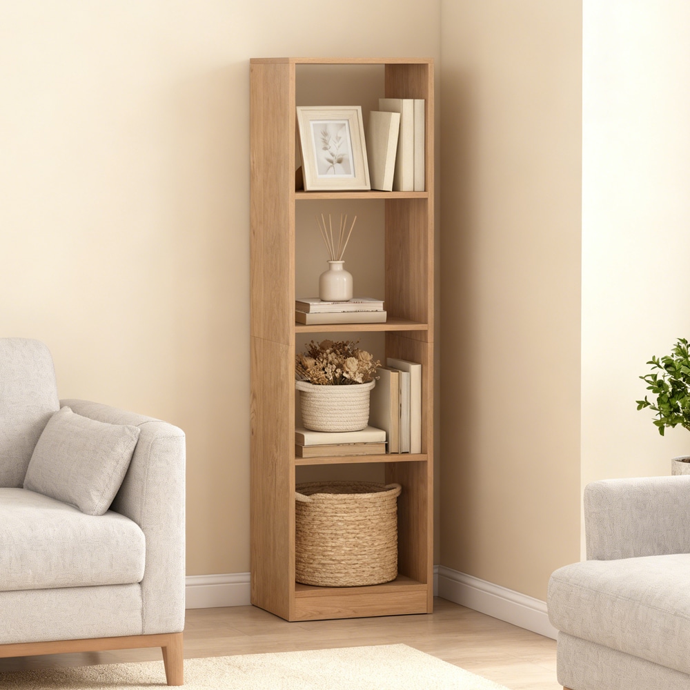 5 Tiers 4-Cube Narrow Bookshelf With 4 Anti-Tipping Kits Anti-crack Edge Sealing With Screw Hole Stickers_maomaolike.com